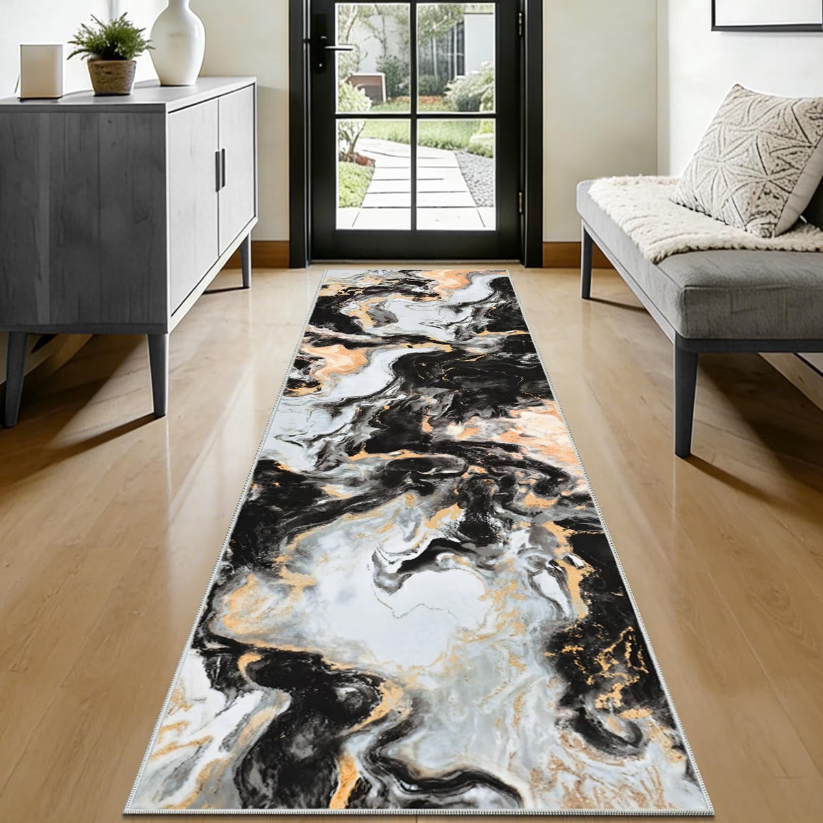 2X7 Runner Rug for Hallways Kitchen Modern Abstract Washable Runner Rug Soft Non Slip Marble Indoor Carpet Runner for Laundry Entryway Bedroom Bathroom