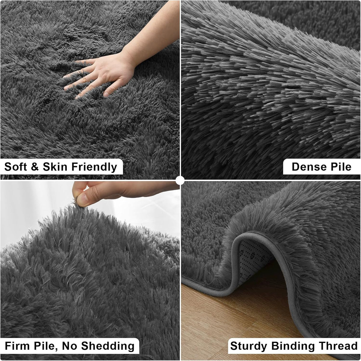 Modern Soft Fluffy Small Shaggy Rug for Bedroom Livingroom Dorm Kids Room Indoor Home Decorative, Non-Slip Plush Furry Fur Area Rugs Comfy Nursery Accent Floor Carpet 5X7 Feet,Dark Grey