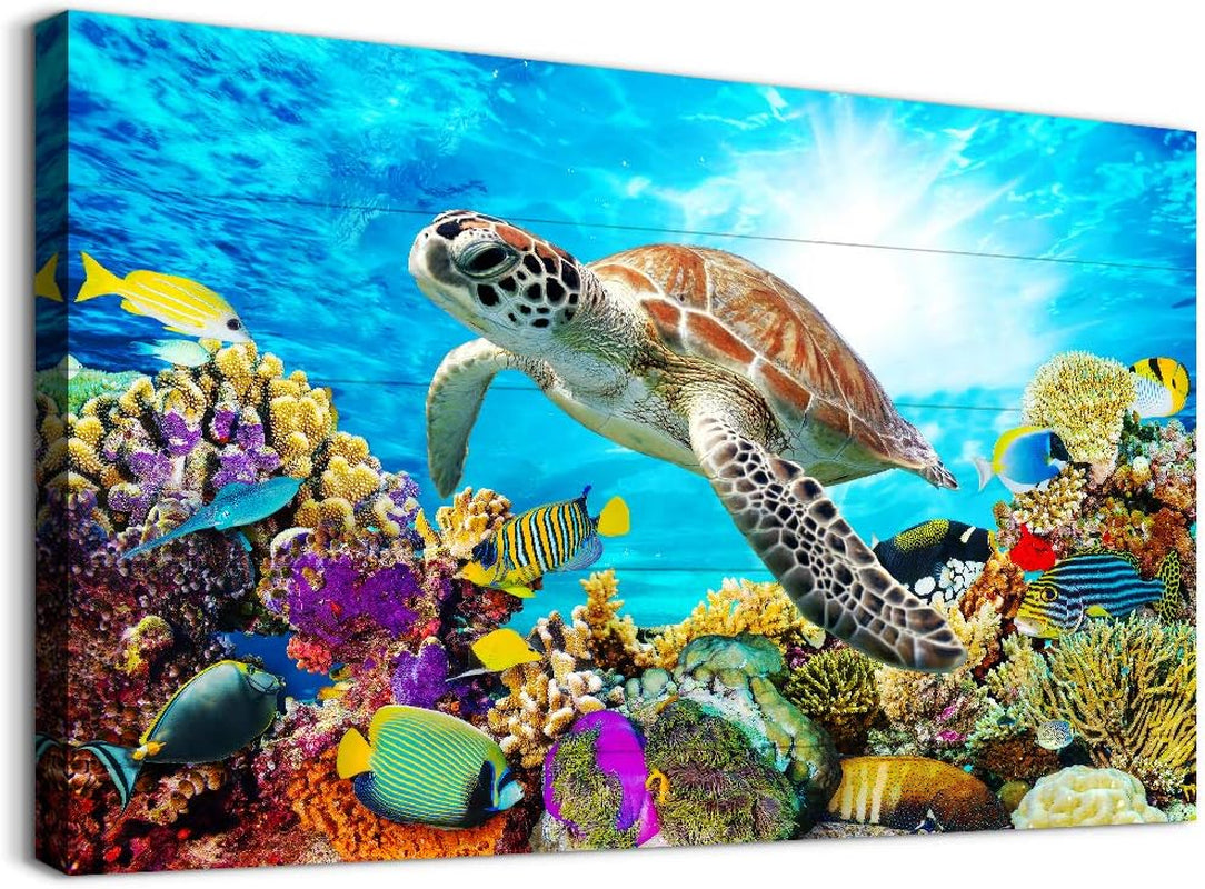 Family Wall Decor for Bedroom Family Canvas Wall Art for Bathroom Sea Turtles Wall Pictures Artwork Office Canvas Art Blue Ocean Wall Painting Modern Living Room Kitchen Home Decorations 12X16 Inch