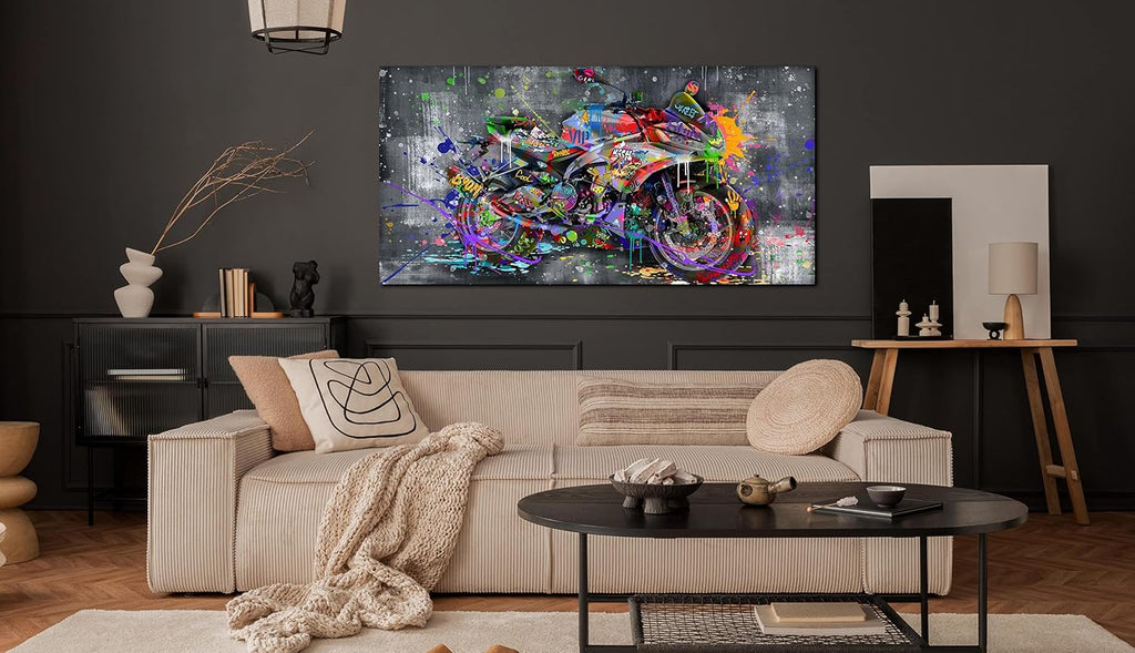 Banksy Motorcycles Wall-Art - Graffiti Canvas Art Wall Decor - Large Wall Decor for Living Room Ready to Hang Size 59" X 29"