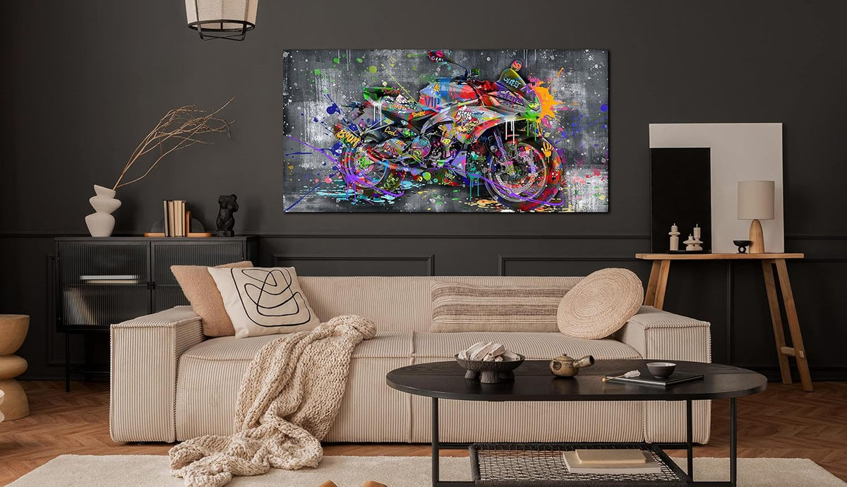 Banksy Motorcycles Wall-Art - Graffiti Canvas Art Wall Decor - Large Wall Decor for Living Room Ready to Hang Size 59" X 29"