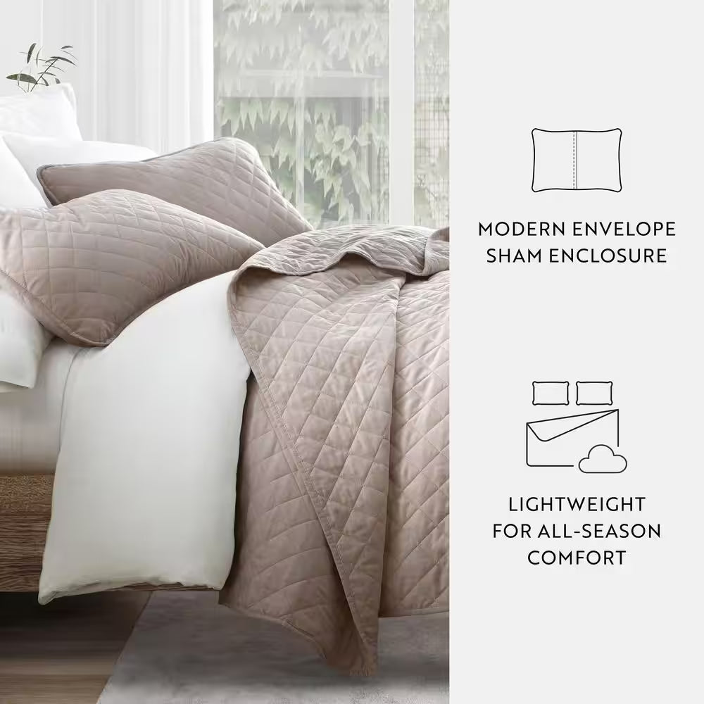 All Season 3-Pcs Diamond Stitch Microfiber Quilt Set with Shams