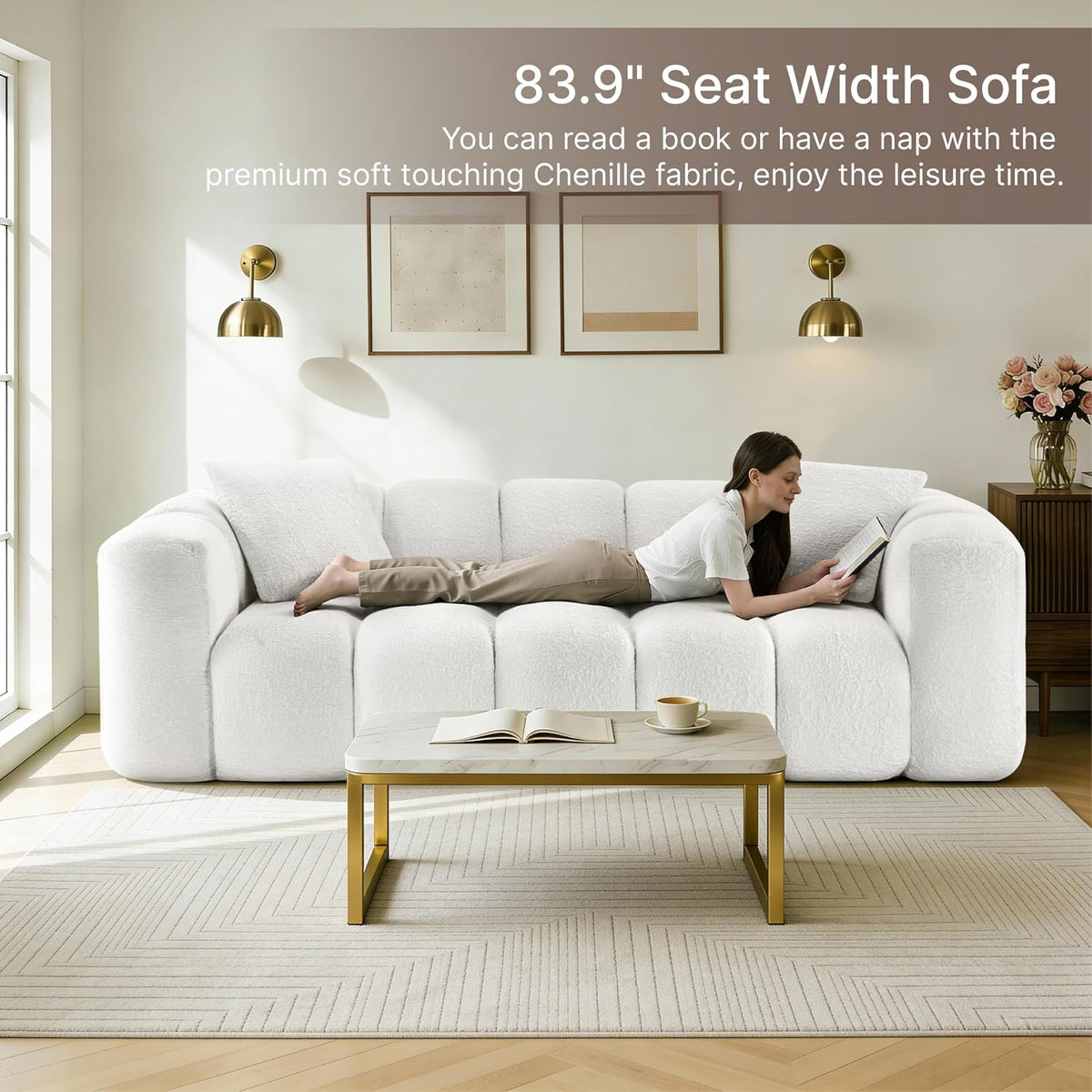 84" Boneless Couch No Assembly Required Loveseat Sofa Modern Deep Seat Cloud Couch Modern Compressed Sofa Oversized Upholstered 3-Seater for Living Room Bedroom