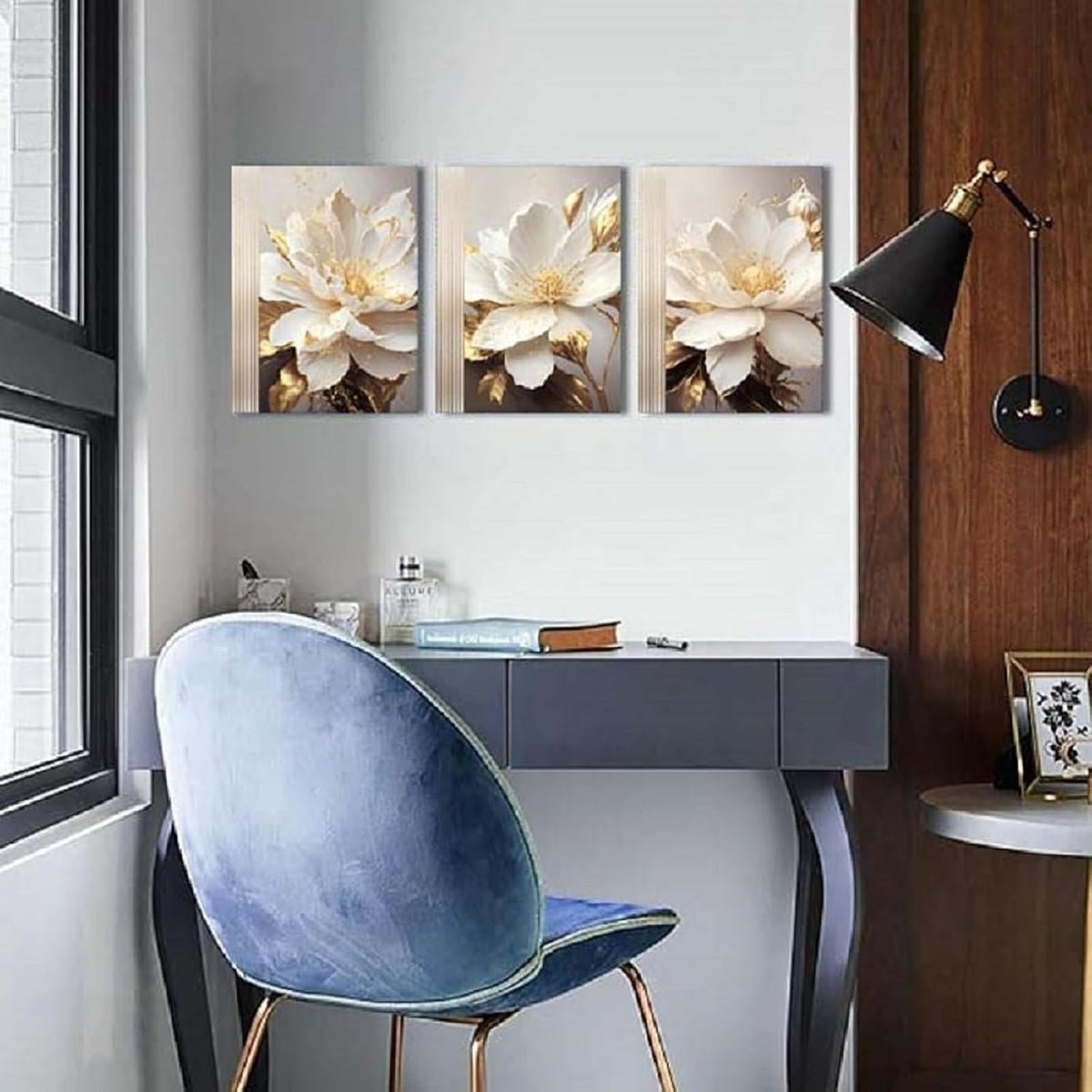 Flower Canvas Wall Decor Living Room Bathroom Wall Art Paintings for Bedroom Wall Art Dining Room White Floral Picture Poster Artwork Modern Framed Art Prints 3 Piece Home Decorations