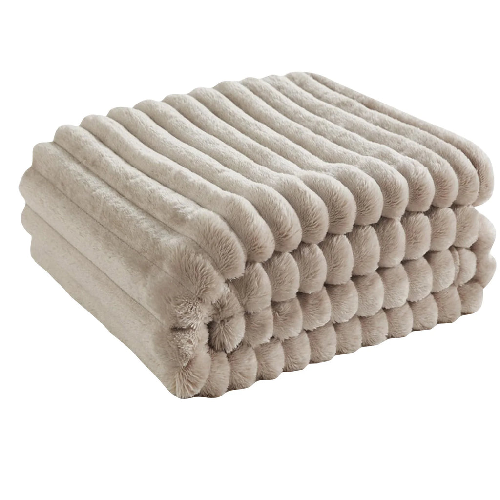 Household Living Room Bedroom Soft Blanket Solid Color Cozy Smooth Quilt with Stripe Family Commonly Used Stay Warm Beddings
