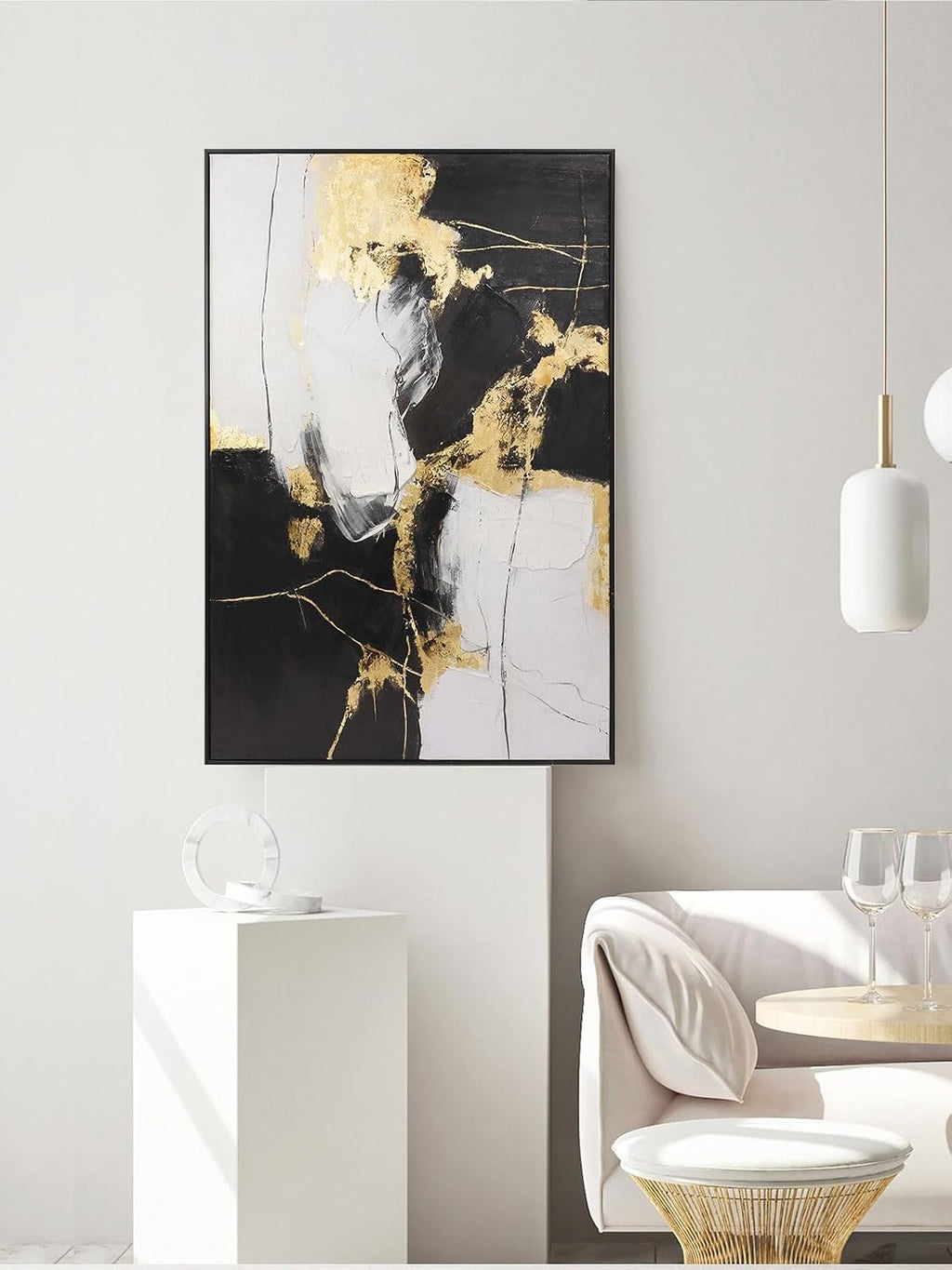 Framed Wall Art - Black and Gold Wall Art Decor - Large Abstract Canvas Wall Art for Living Room Bedroom Office