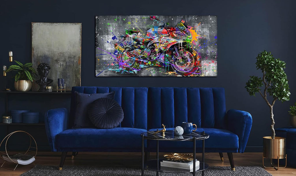 Banksy Motorcycles Wall-Art - Graffiti Canvas Art Wall Decor - Large Wall Decor for Living Room Ready to Hang Size 59" X 29"