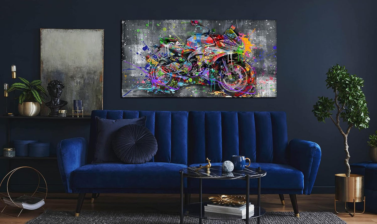 Banksy Motorcycles Wall-Art - Graffiti Canvas Art Wall Decor - Large Wall Decor for Living Room Ready to Hang Size 59" X 29"