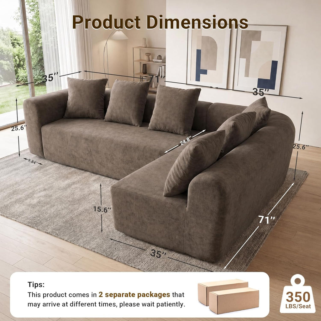 106" Cloud Boneless Couch, L-Shaped Sectional Sofa, Light Grey | Soft Knitted Fabric, Deep Seat Design, No Assembly Required,