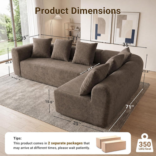 106" Cloud Boneless Couch, L-Shaped Sectional Sofa, Light Grey | Soft Knitted Fabric, Deep Seat Design, No Assembly Required,