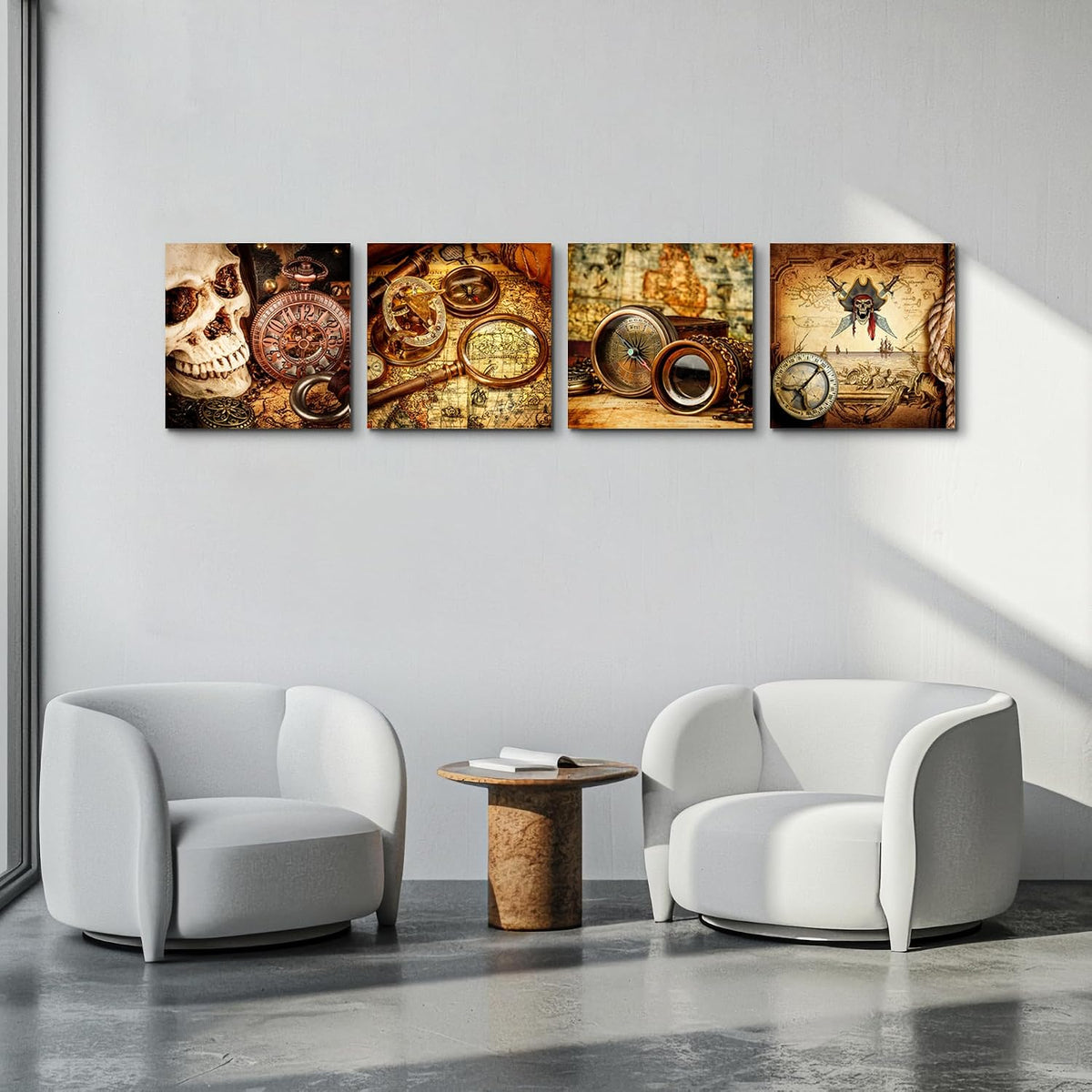 Canvas Wall Art for Living Room Office Wall Decor Painting Bedroom Decoration Pirate Ship Compass Framed Pictures Restoring Ancient Ways Prints Artwork Dormitory Room Home Decor 4 Piece