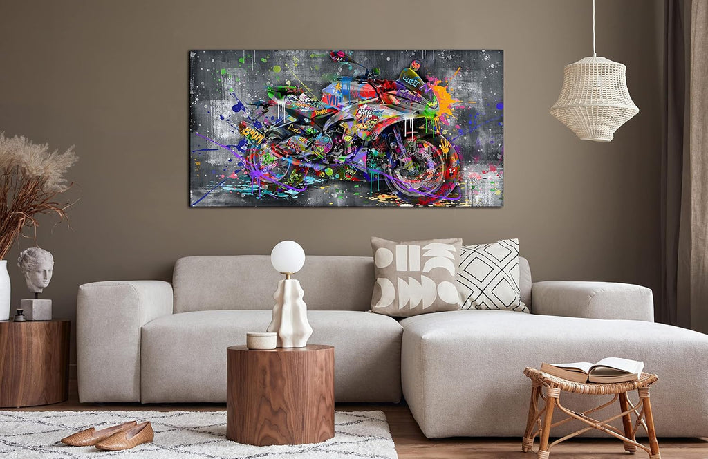 Banksy Motorcycles Wall-Art - Graffiti Canvas Art Wall Decor - Large Wall Decor for Living Room Ready to Hang Size 59" X 29"