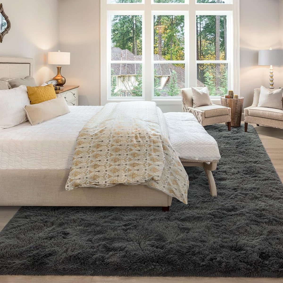 Soft Modern Indoor Large Shaggy Rug for Livingroom Bedroom Dorm Kids Room Home Decor, Non-Slip Plush Fluffy Furry Fur Area Rugs Comfy Nursery Accent Floor Carpet 9X12 Feet, Dark Grey