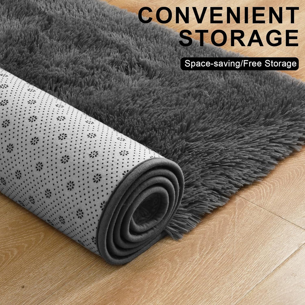 Modern Soft Fluffy Small Shaggy Rug for Bedroom Livingroom Dorm Kids Room Indoor Home Decorative, Non-Slip Plush Furry Fur Area Rugs Comfy Nursery Accent Floor Carpet 5X7 Feet,Dark Grey