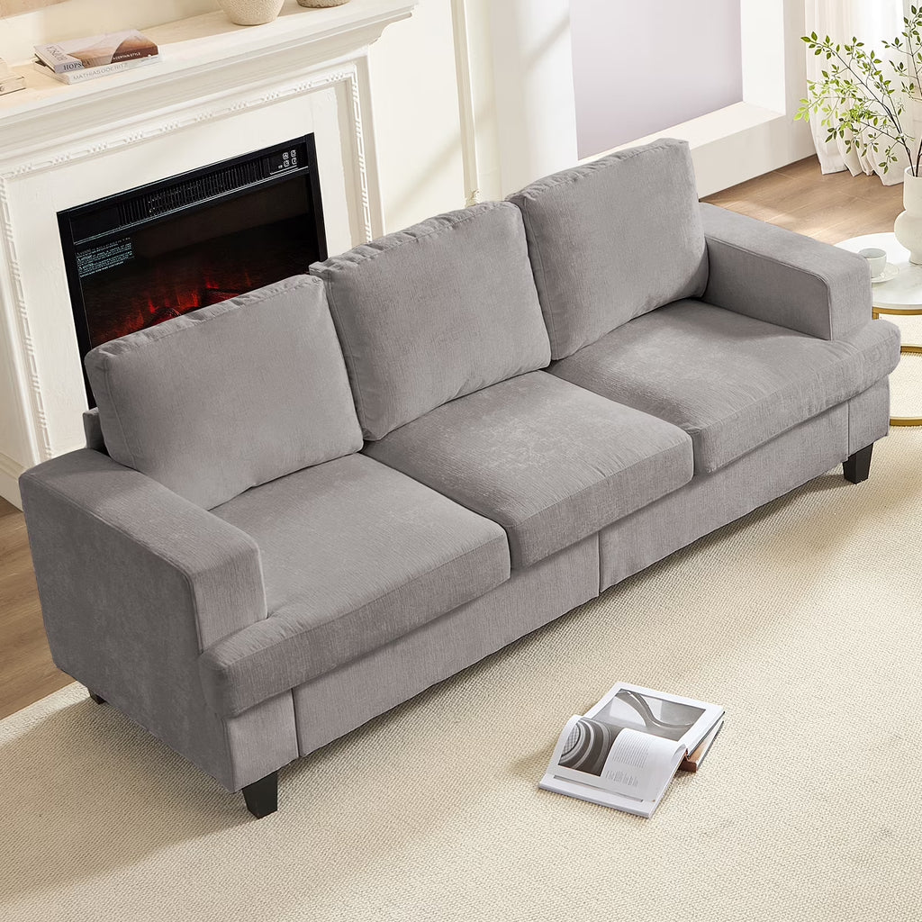 3 Piece Living Room Furniture Sets, Modern Chenille Sofa Set for Living Room/Small Spaces, Sofa, Loveseat and Armchair, Light Gray