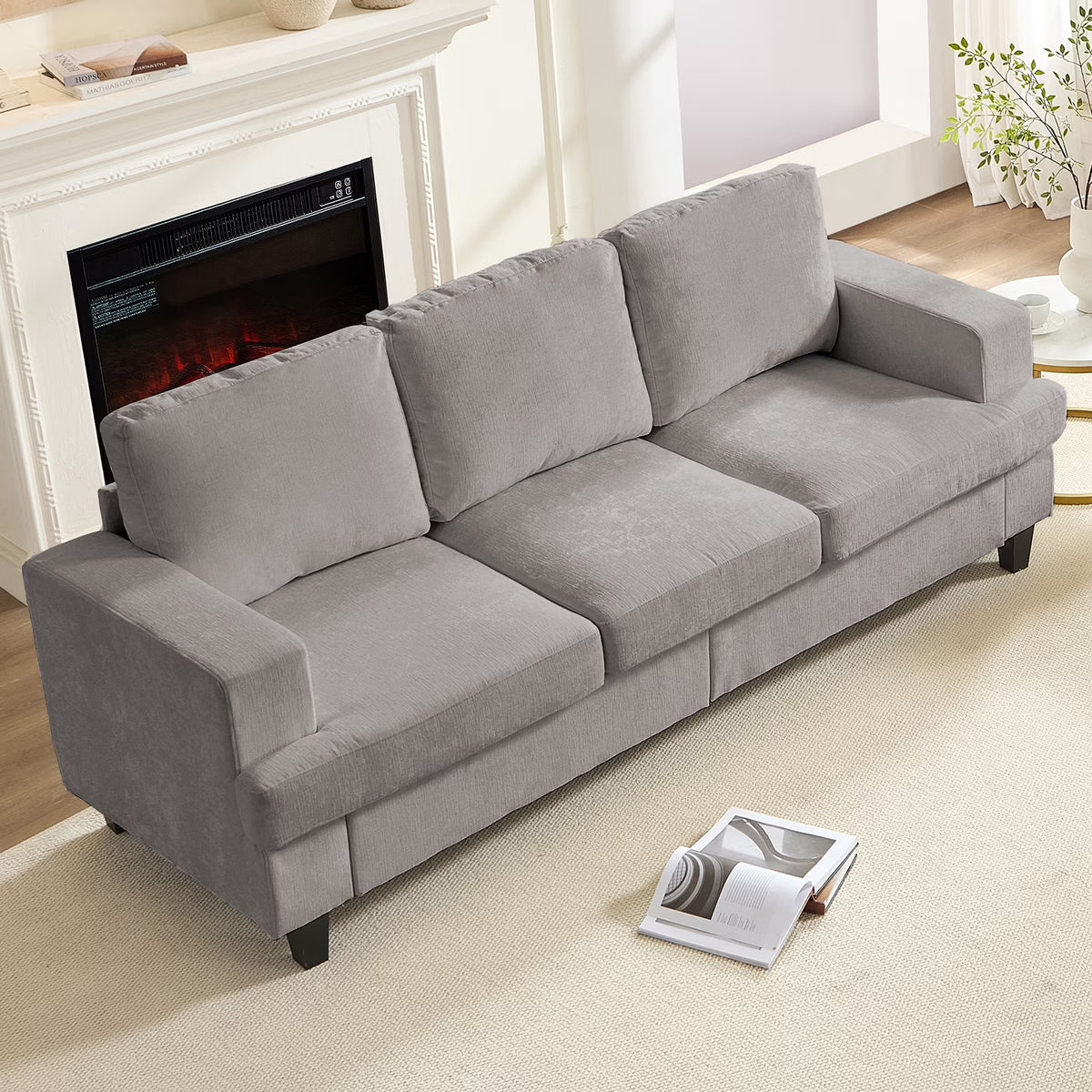 3 Piece Living Room Furniture Sets, Modern Chenille Sofa Set for Living Room/Small Spaces, Sofa, Loveseat and Armchair, Light Gray