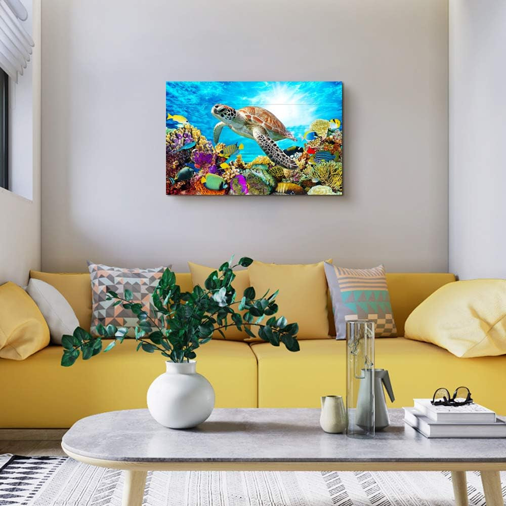 Family Wall Decor for Bedroom Family Canvas Wall Art for Bathroom Sea Turtles Wall Pictures Artwork Office Canvas Art Blue Ocean Wall Painting Modern Living Room Kitchen Home Decorations 12X16 Inch