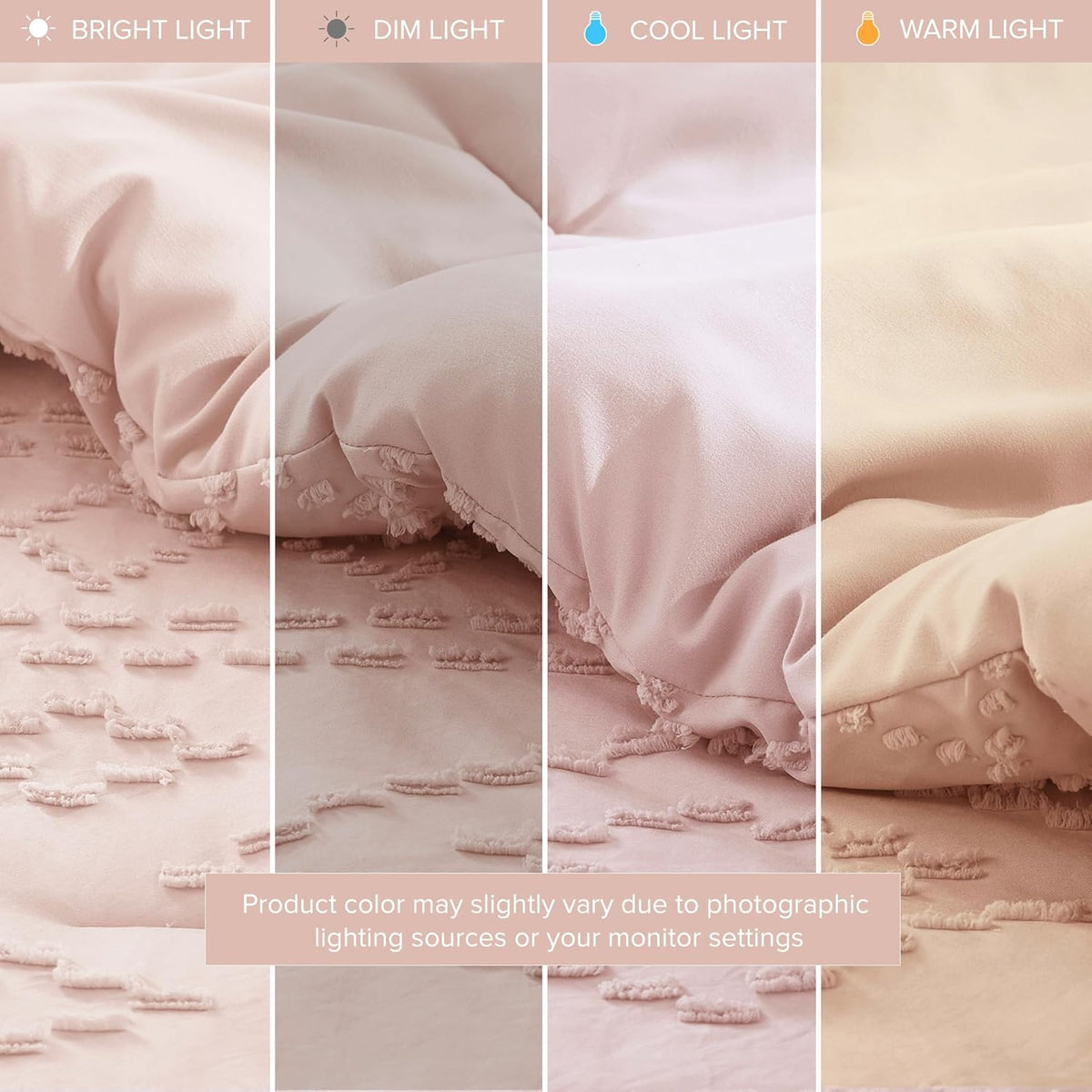 Comforter for King Size Bed, Geometric Diamond Tufted Boho Comforter Set, All Season Lightweight Bedding Set, Matching Sham, King/Cal King Pink 3 Piece