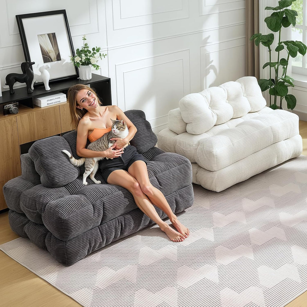 Folding Sofa Bed, Convertible Sofa Bed for 2 Person, Free Install Comforty Sleeper Sofa with Pillow, Compact and Versatile Sofa Couch for Guest Room, Portable Floor Lounge for Living Room, Dark Grey