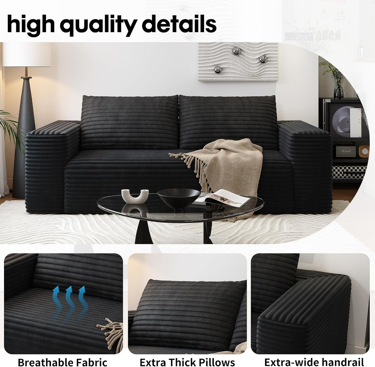 63" Loveseat Sofa,Modular Couch with Deep Seat Memory Foam,Comfy Small Cloud Couch for Small Spaces,No Assembly Required Sofa for Living Room Bedroom,Apartment,Black