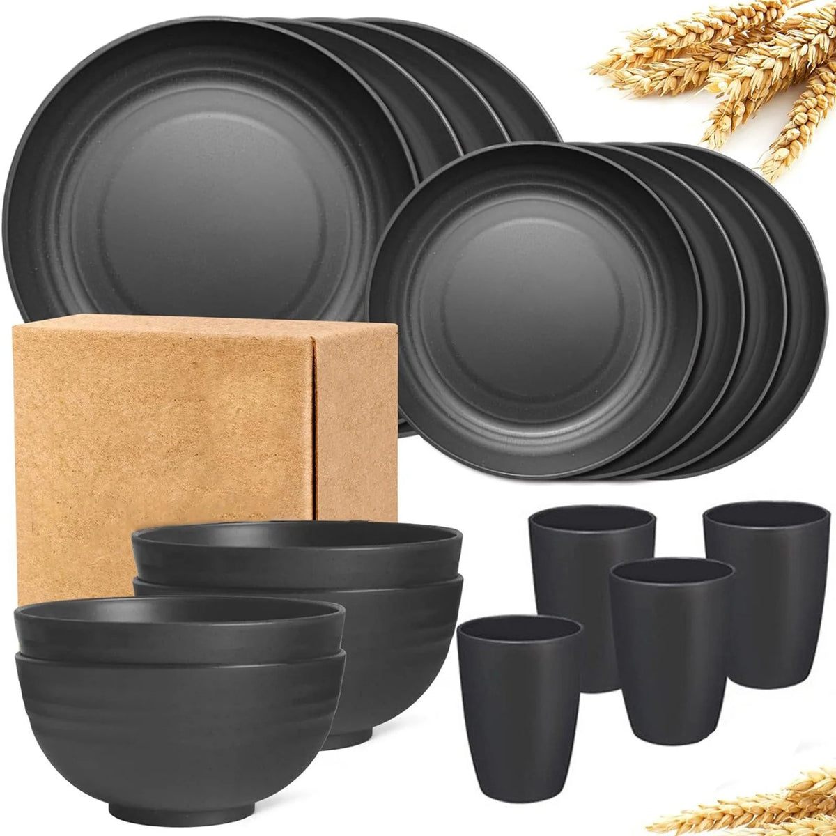 16-Piece Bowl Plates Cup Tableware Set, Solid Color Household Plastic Drop Resistant Tableware, Complete Dining Set, Dishwasher Safe, for Daily Meals Picnics