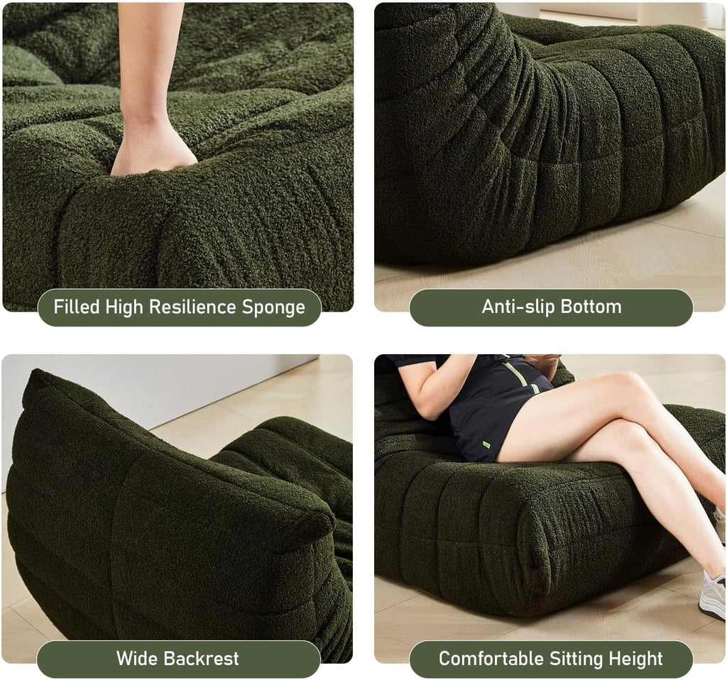 Bean Bag Chair for Adults, Teddy Material Togo Sofa Lazy Chair for Living Room Bedroom Small Space, Green