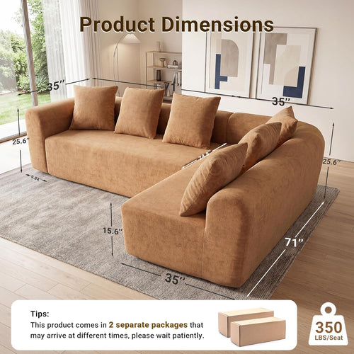106" Cloud Boneless Couch, L-Shaped Sectional Sofa, Brown | Soft Knitted Fabric, Deep Seat Design, No Assembly Required,