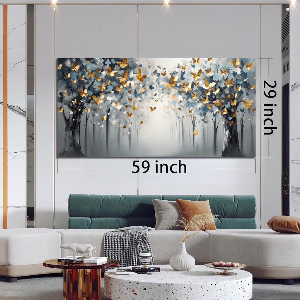 Butterfly Pictures Wall Art for Bedroom - Tree Art Wall Art for Living Room - Large Abstract Canvas Wall Decor for Office Size 29" X 59"