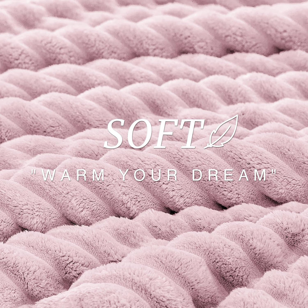 Fluffy Comforter Set King Size - Super Soft Faux Fur Stripe Jacquard Comforter 3 Pieces, Fleece Bedding Set,Winter Warm Bed Set,1 Comforter with 2 Pillowcases (Purplish Pink)