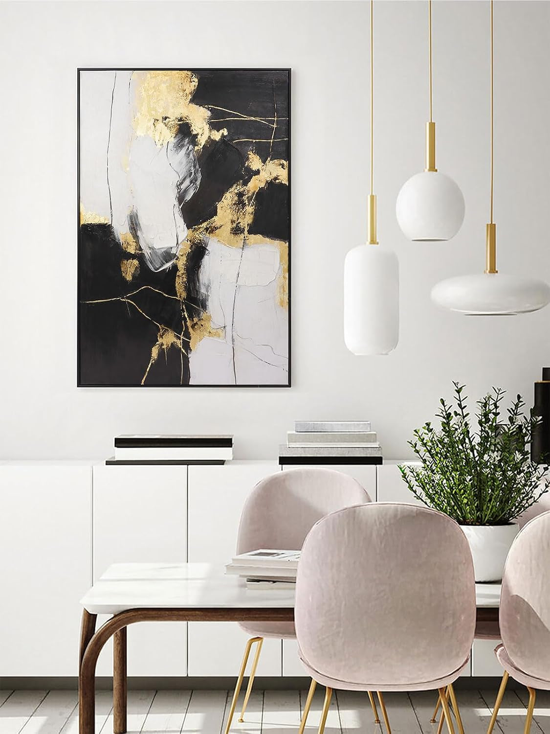 Framed Wall Art - Black and Gold Wall Art Decor - Large Abstract Canvas Wall Art for Living Room Bedroom Office