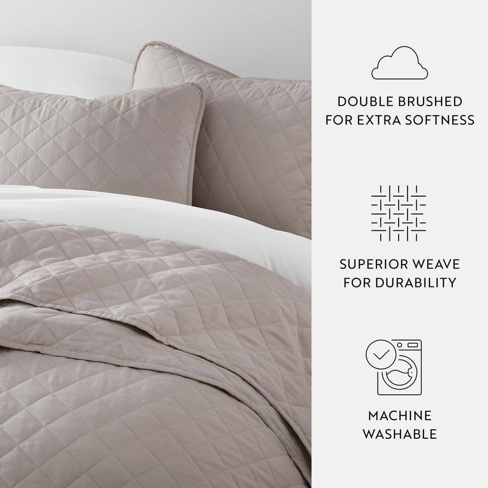 All Season 3-Pcs Diamond Stitch Microfiber Quilt Set with Shams