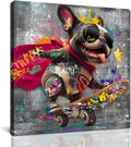 Funny Canvas Wall Art Funky Dog Play Skateboard Graffiti Picture Cool Wall Decor Ready to Hang for Bedroom Kids Room Size 14”W X 14”H