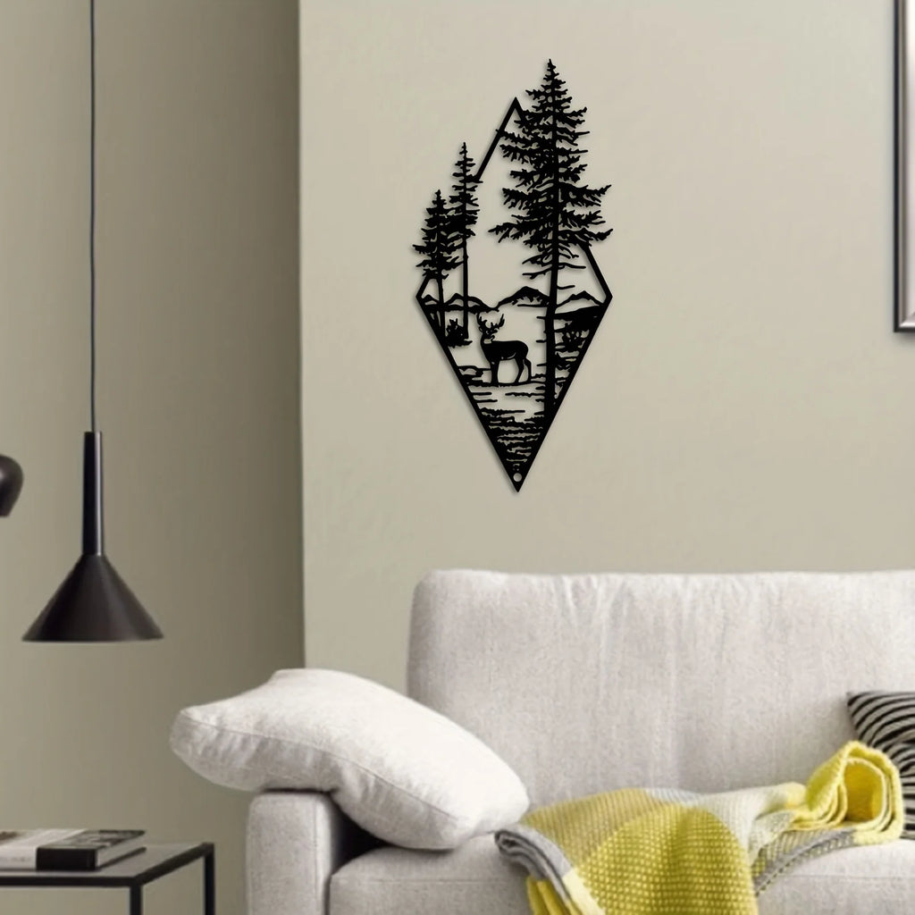 1Pc Landscape Wall Art, Deer & Scene Metal Wall Art Ornaments Home Decor, Metal Wall Art, Home Decor Art Wall Ornaments