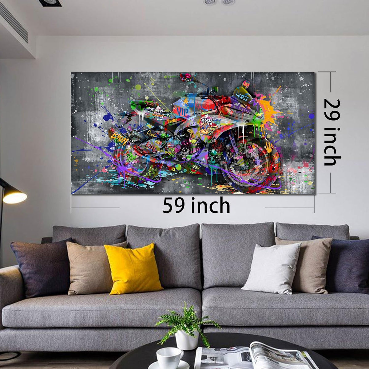 Banksy Motorcycles Wall-Art - Graffiti Canvas Art Wall Decor - Large Wall Decor for Living Room Ready to Hang Size 59" X 29"