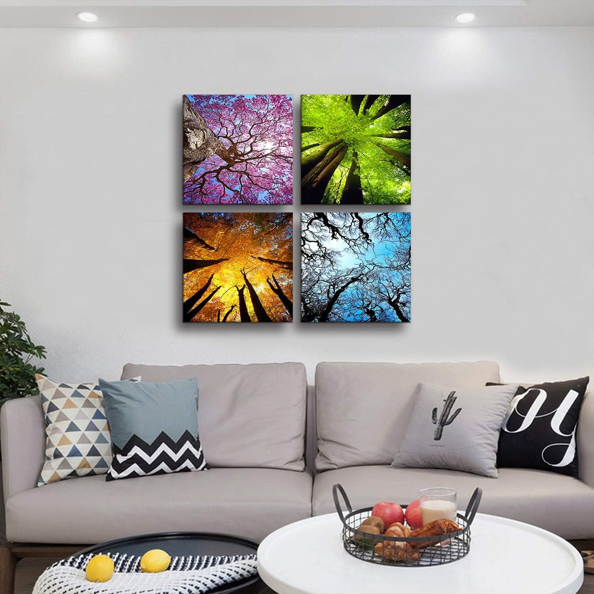 Art 4 Panels Canvas Wall Art Spring Summer Autumn Winter Four Seasons Landscape Color Tree Painting Picture Prints Modern Giclee Artwork Stretched and Framed for Living Room Home Decoration