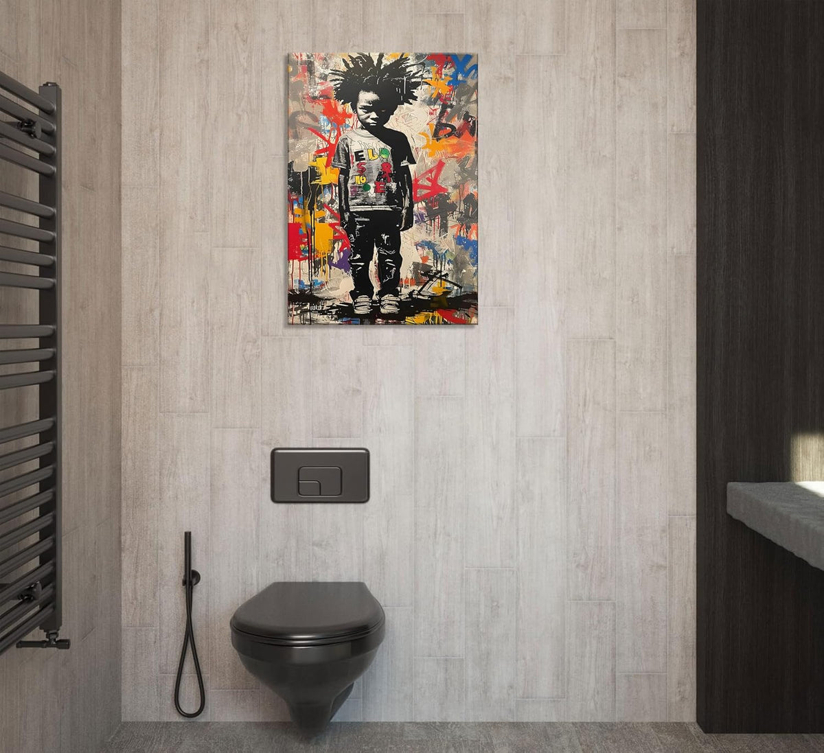 Graffiti Wall Art Street Pop Graffiti Canvas Prints Black Boy Pictures Colorful Figure Poster Black Boy Colorful Paintings Abstract Modern Wall Decor for Living Room Bedroom Framed