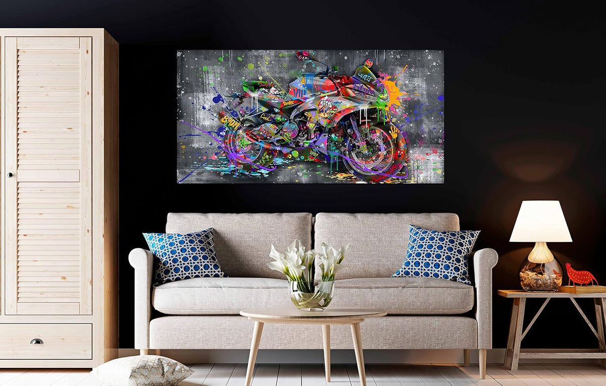 Banksy Motorcycles Wall-Art - Graffiti Canvas Art Wall Decor - Large Wall Decor for Living Room Ready to Hang Size 59" X 29"