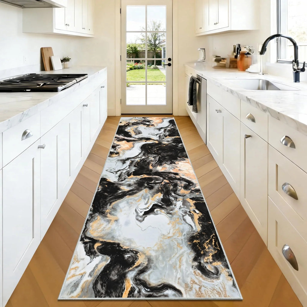 2X7 Runner Rug for Hallways Kitchen Modern Abstract Washable Runner Rug Soft Non Slip Marble Indoor Carpet Runner for Laundry Entryway Bedroom Bathroom