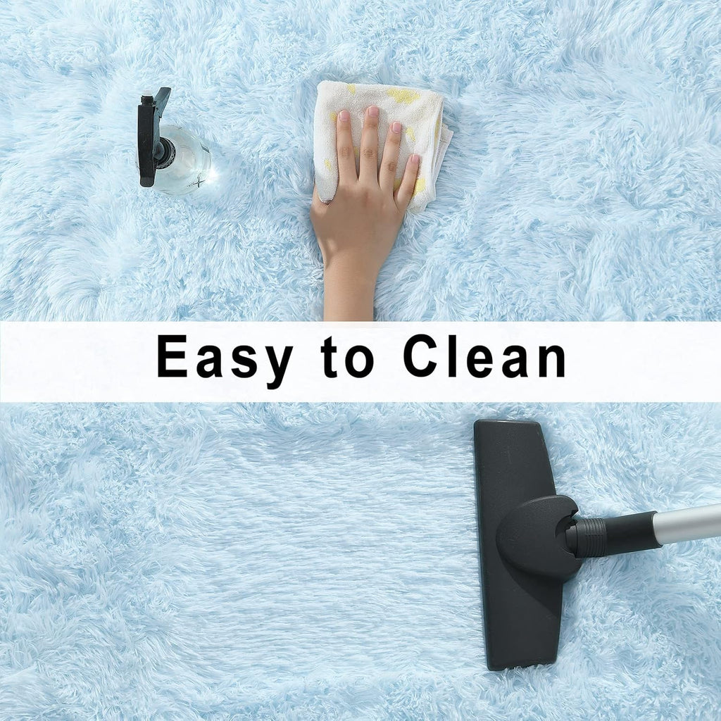 Soft Modern Indoor Shaggy Area Rug for Bedroom Livingroom Dorm Kids Room Home Decorative, Non-Slip Plush Fluffy Furry Fur Rugs Comfy Nursery Accent Floor Carpet 4X5.9 Feet, Baby Blue