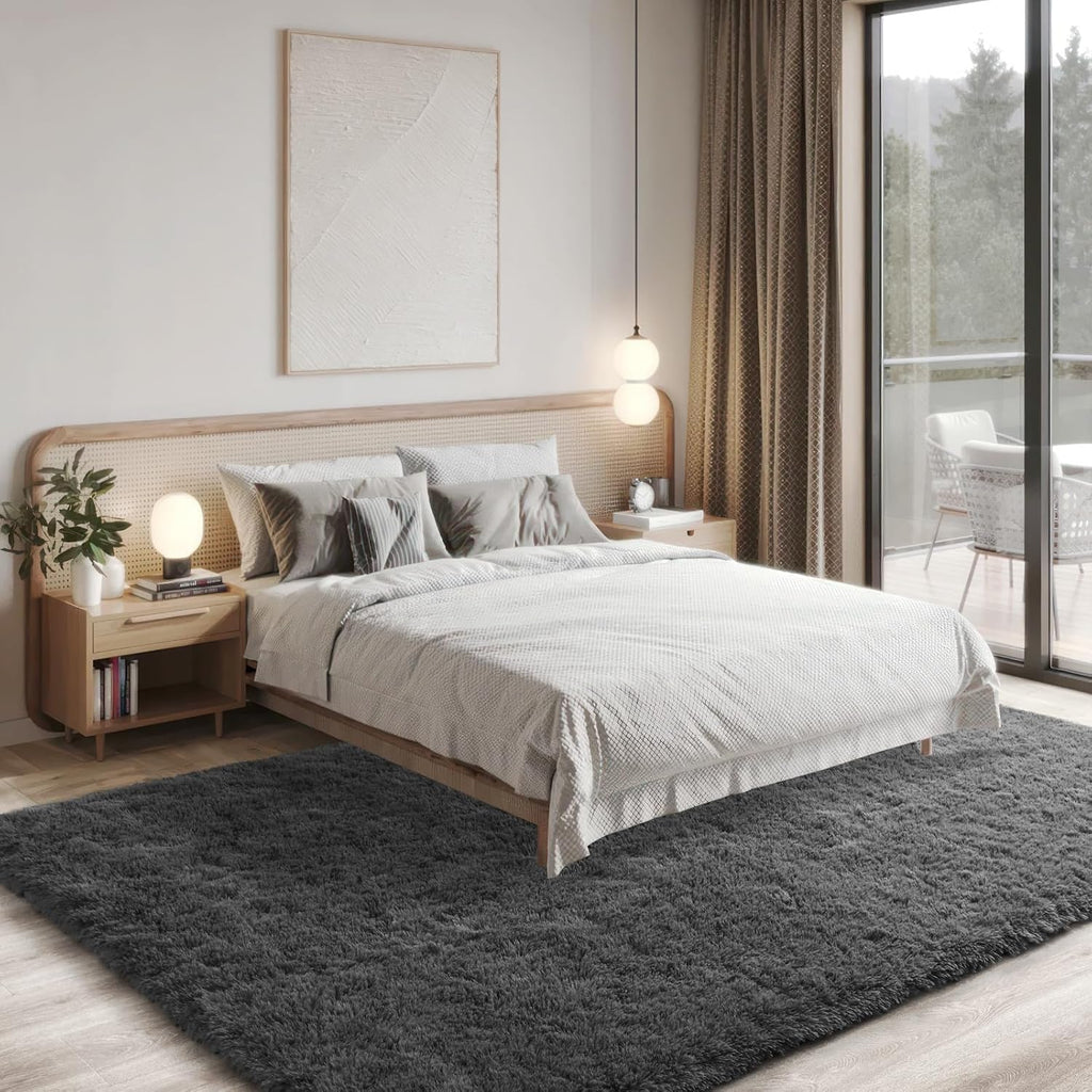 Modern Soft Fluffy Small Shaggy Rug for Bedroom Livingroom Dorm Kids Room Indoor Home Decorative, Non-Slip Plush Furry Fur Area Rugs Comfy Nursery Accent Floor Carpet 5X7 Feet,Dark Grey