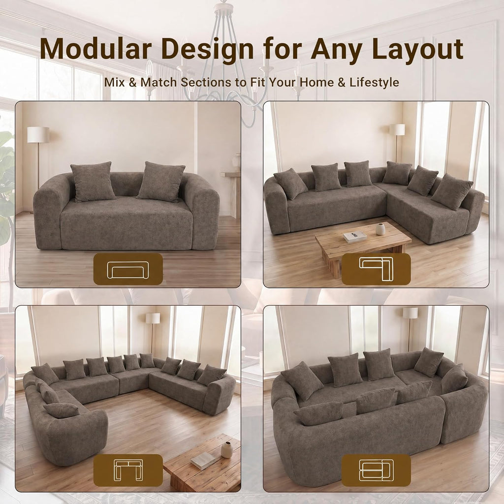 106" Cloud Boneless Couch, L-Shaped Sectional Sofa, Light Grey | Soft Knitted Fabric, Deep Seat Design, No Assembly Required,