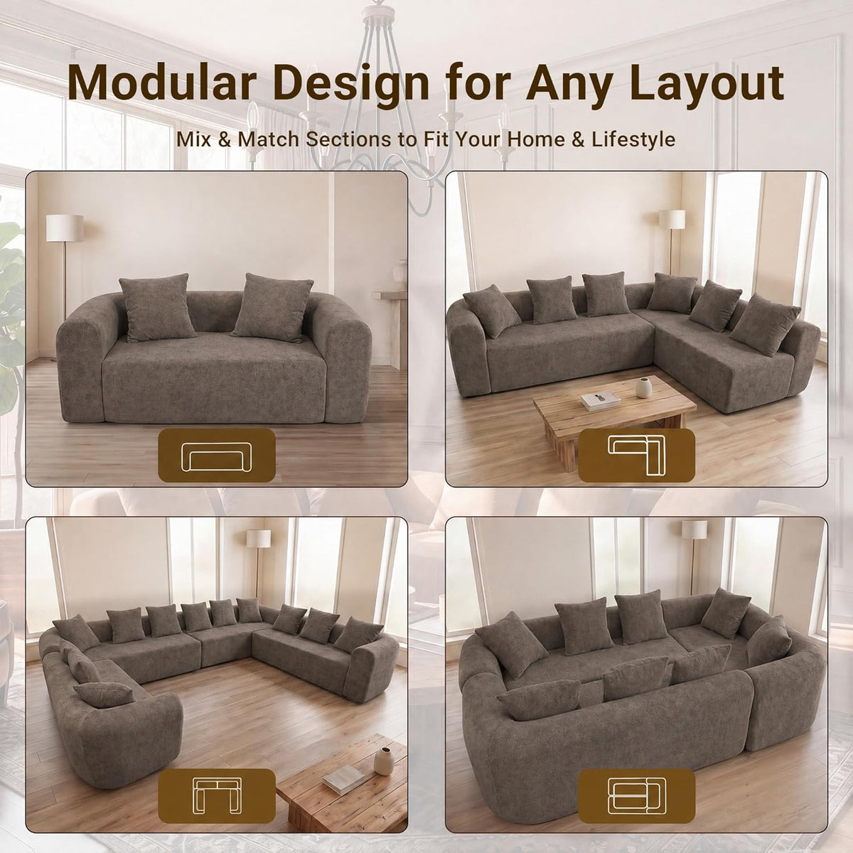 106" Cloud Boneless Couch, L-Shaped Sectional Sofa, Light Grey | Soft Knitted Fabric, Deep Seat Design, No Assembly Required,