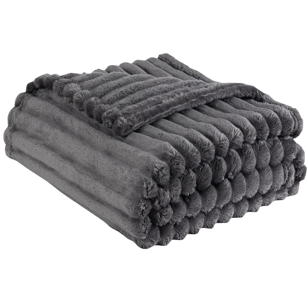 Household Living Room Bedroom Soft Blanket Solid Color Cozy Smooth Quilt with Stripe Family Commonly Used Stay Warm Beddings