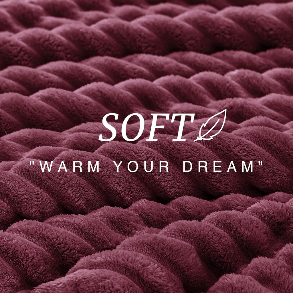 Fluffy Comforter Set Twin Size - Super Soft Faux Fur Stripe Jacquard Comforter 2 Pieces, Burgundy Fleece Bedding Set,Winter Warm Bed Set,1 Comforter with 1 Pillowcase