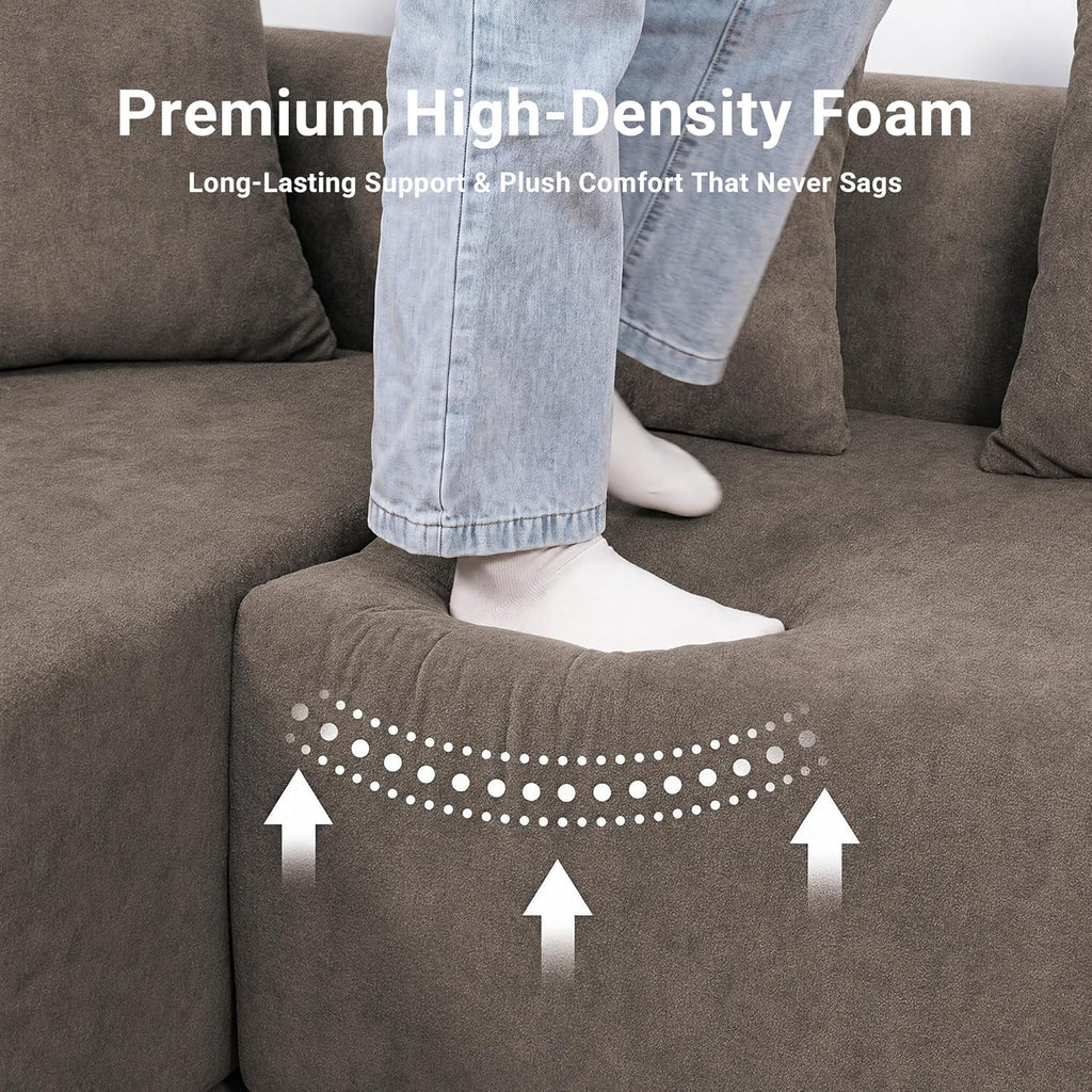 106" Cloud Boneless Couch, L-Shaped Sectional Sofa, Light Grey | Soft Knitted Fabric, Deep Seat Design, No Assembly Required,