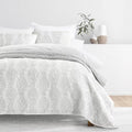 All Season 3-Pcs Distressed Damask Reversible Microfiber Quilt Set with Shams