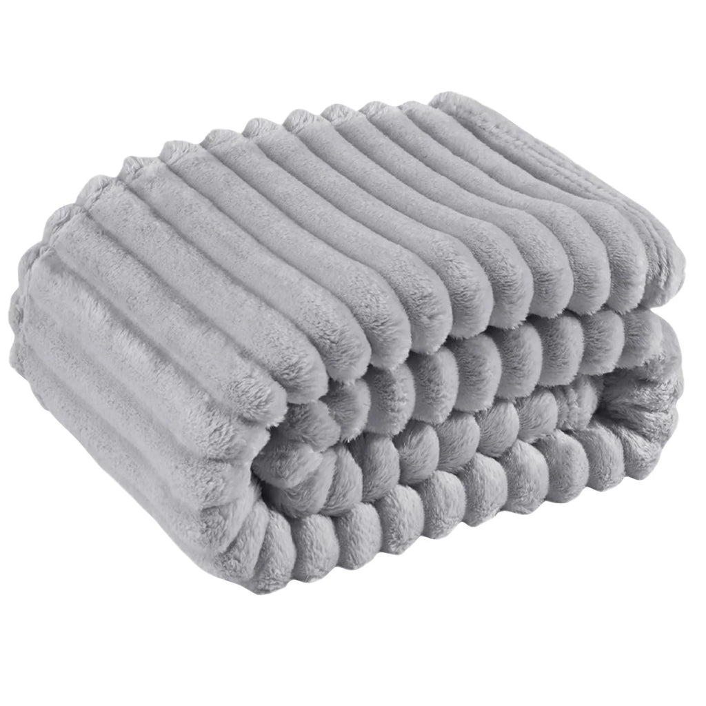 Household Living Room Bedroom Soft Blanket Solid Color Cozy Smooth Quilt with Stripe Family Commonly Used Stay Warm Beddings