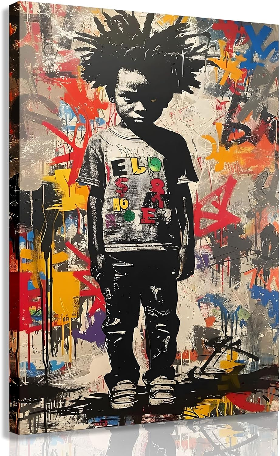 Graffiti Wall Art Street Pop Graffiti Canvas Prints Black Boy Pictures Colorful Figure Poster Black Boy Colorful Paintings Abstract Modern Wall Decor for Living Room Bedroom Framed