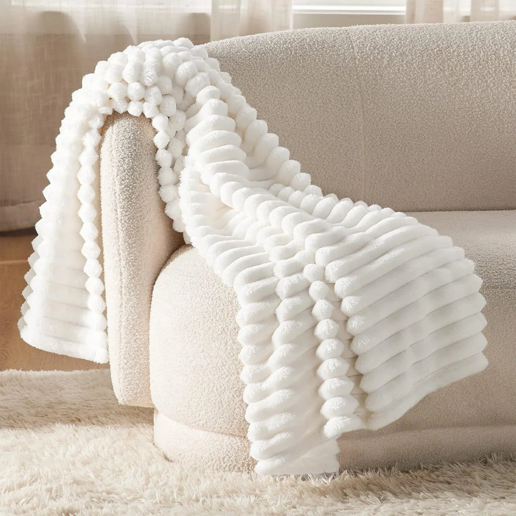 Household Living Room Bedroom Soft Blanket Solid Color Cozy Smooth Quilt with Stripe Family Commonly Used Stay Warm Beddings