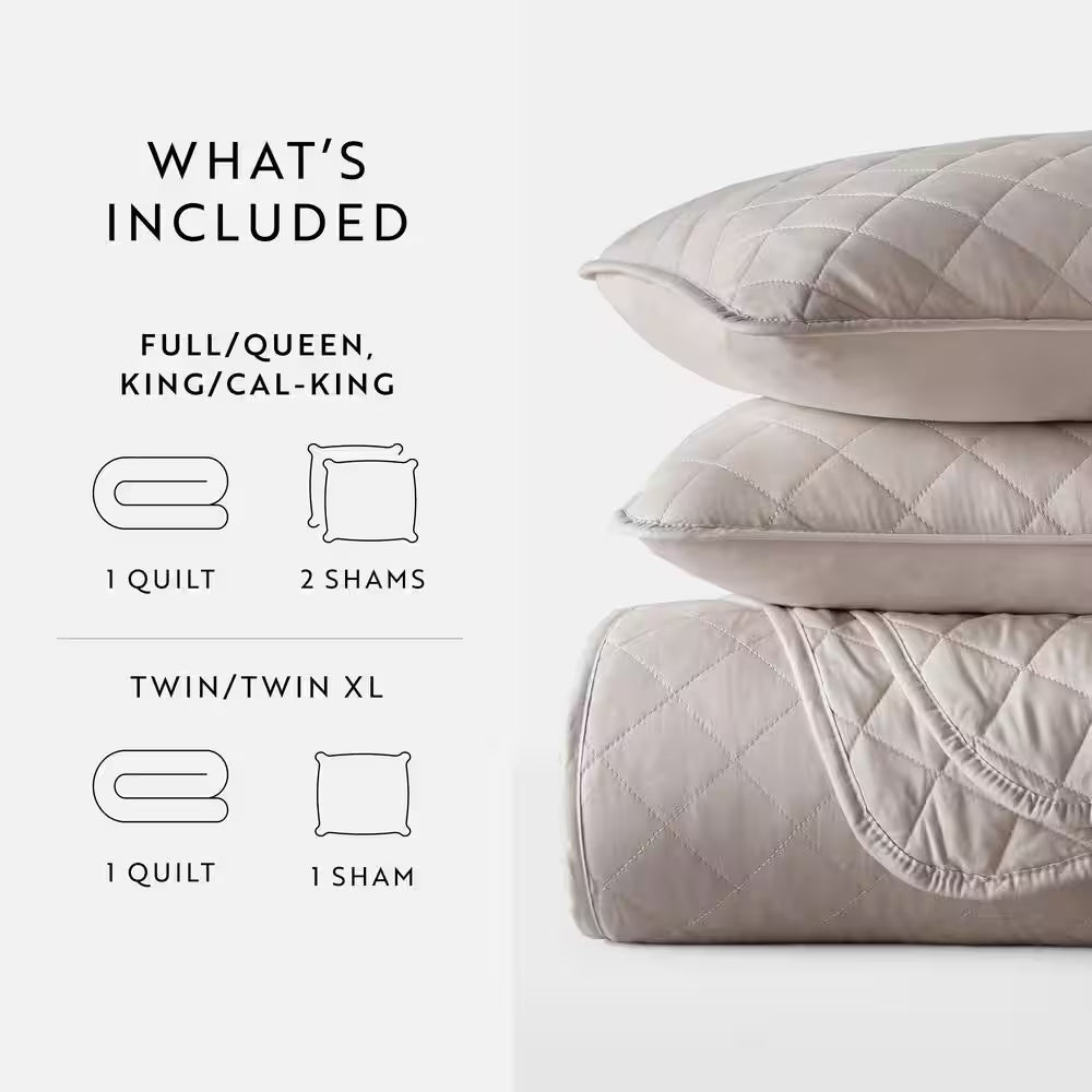 All Season 3-Pcs Diamond Stitch Microfiber Quilt Set with Shams